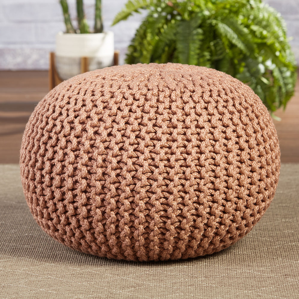 Jaipur Living Asilah Pouf Rotondo Per Interni/Esterni, Colore Tortora Scuro, 50,8x50,8x35,6 Cm, In Poliestere Con Imbottitura In Polistirolo.