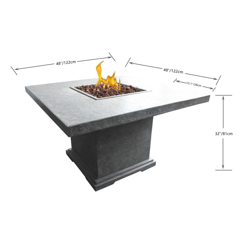 Elementi Birmingham 48" Square Concrete Gas Fire Table w/ Hidden Tank AuthenTEAK