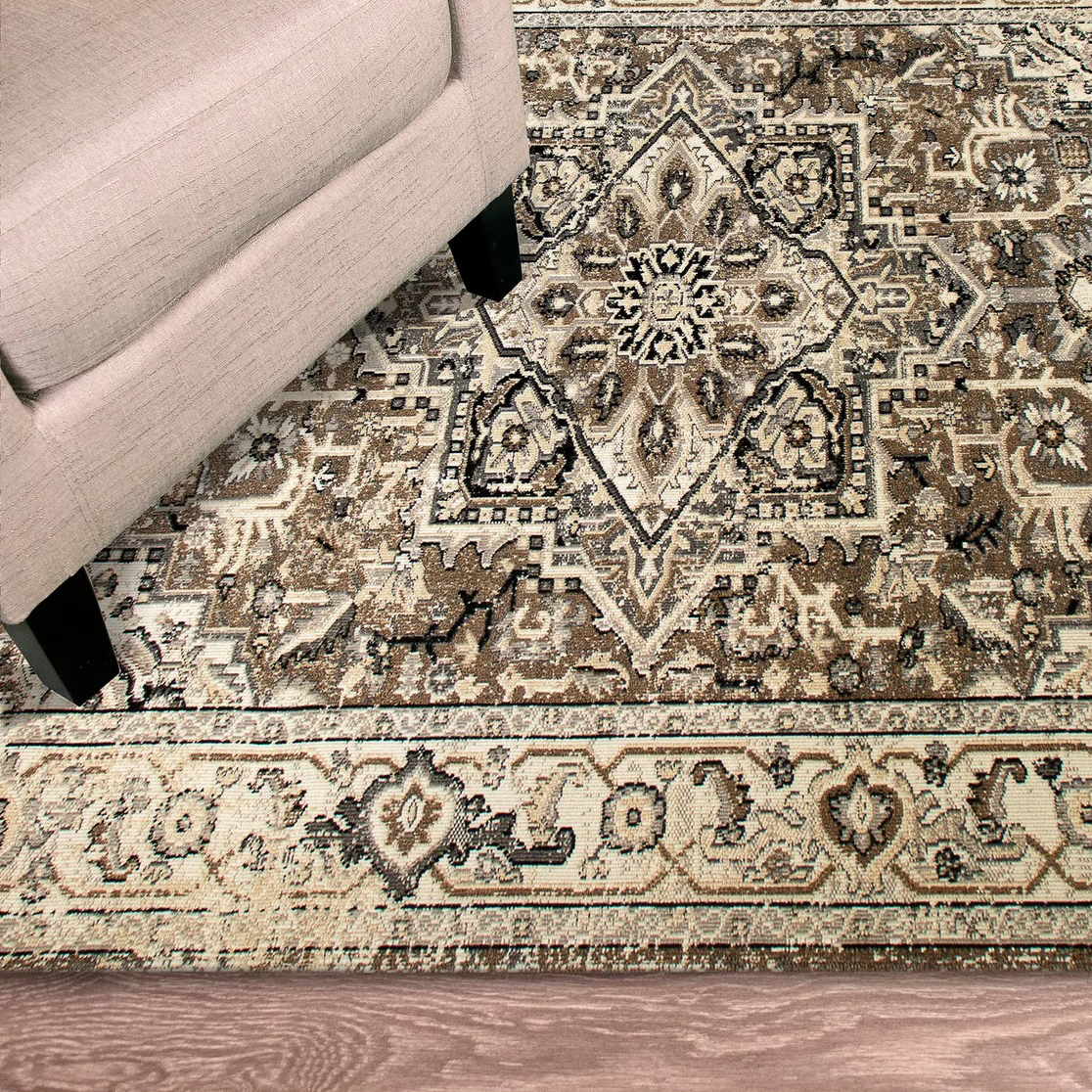 Trans-Ocean Fresco Heriz Neutral Indoor/Outdoor Rug | AuthenTEAK