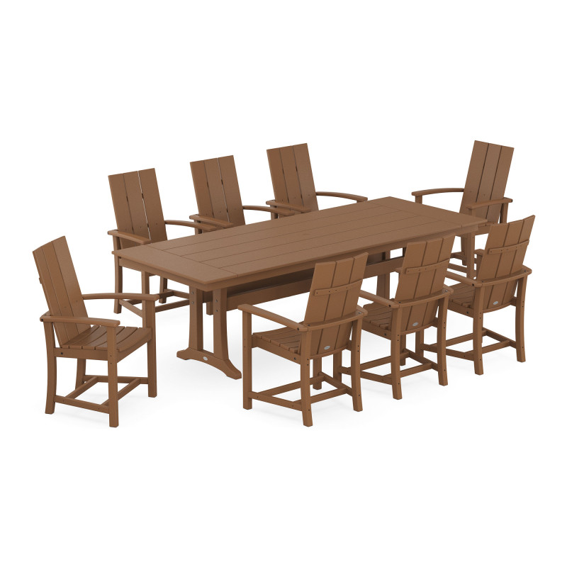 Polywood Modern Adirondack 9Piece Farmhouse Dining Set with Trestle