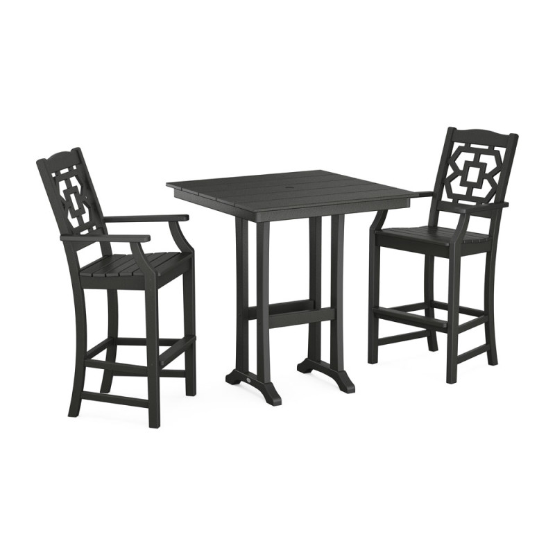 Polywood Chinoiserie 3Piece Farmhouse Bar Set with Trestle Legs