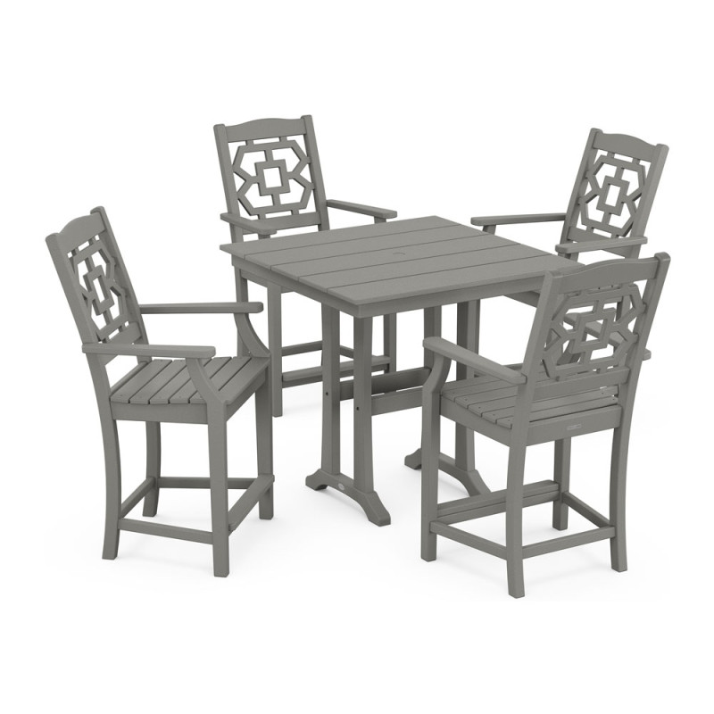 Polywood Chinoiserie 5Piece Farmhouse Counter Set with Trestle Legs