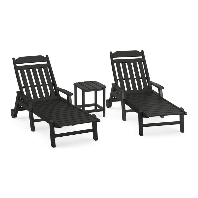 Polywood Country Living 3Piece Chaise Set with Arms and Wheels