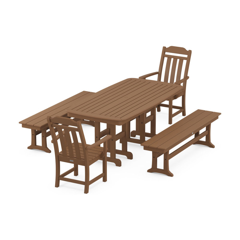 Polywood Country Living 5-Piece Dining Set with Benches | AuthenTEAK