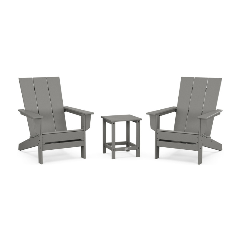 Polywood 3Piece Modern Studio Adirondack Set AuthenTEAK