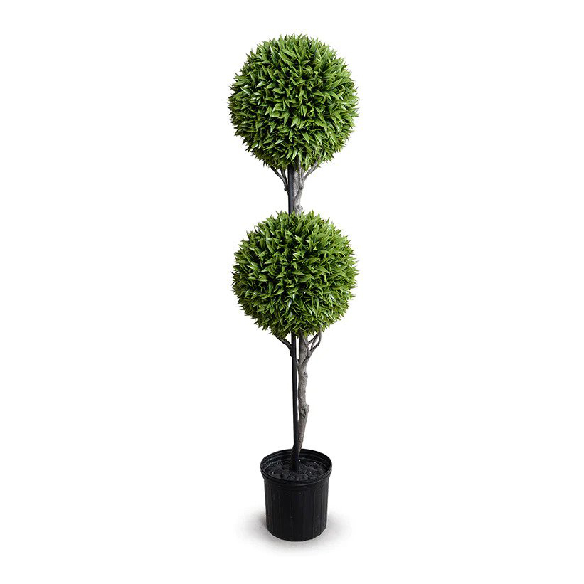 Pianta Artificiale Pure Garden Podocarpus A Doppia Sfera Topiaria - 91 Cm Con Vaso - Per Interni Ed Esterni