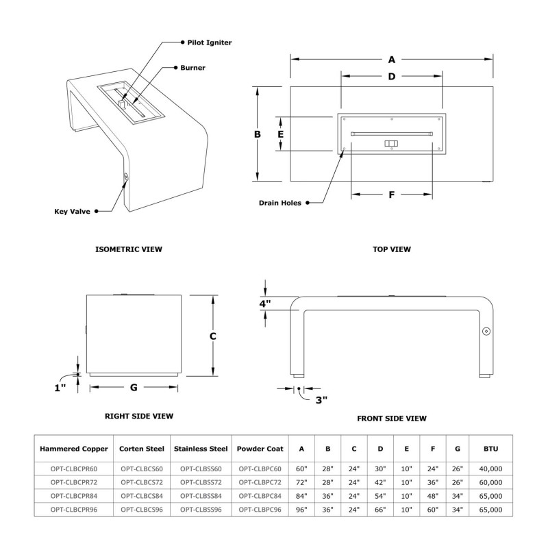 The Outdoor Plus Calabasas 84" Rectangular Steel Gas Fire Pit AuthenTEAK