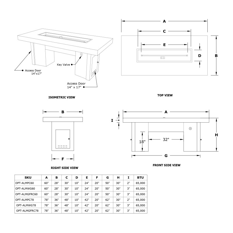 The Outdoor Plus Alameda 60" Rectangular Steel Gas Fire Table w/ Hidden ...