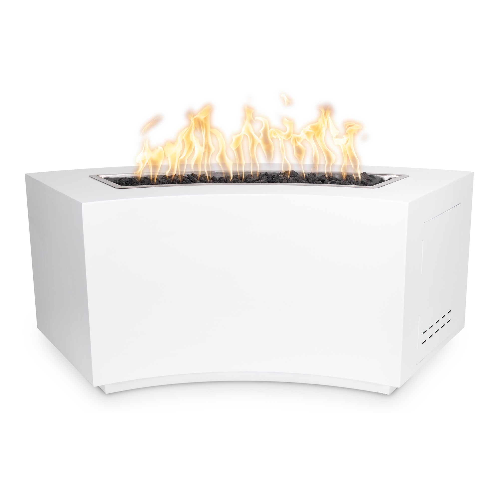 The Outdoor Plus Dixie 60" Curved Steel Gas Fire Pit w/ Hidden Tank AuthenTEAK