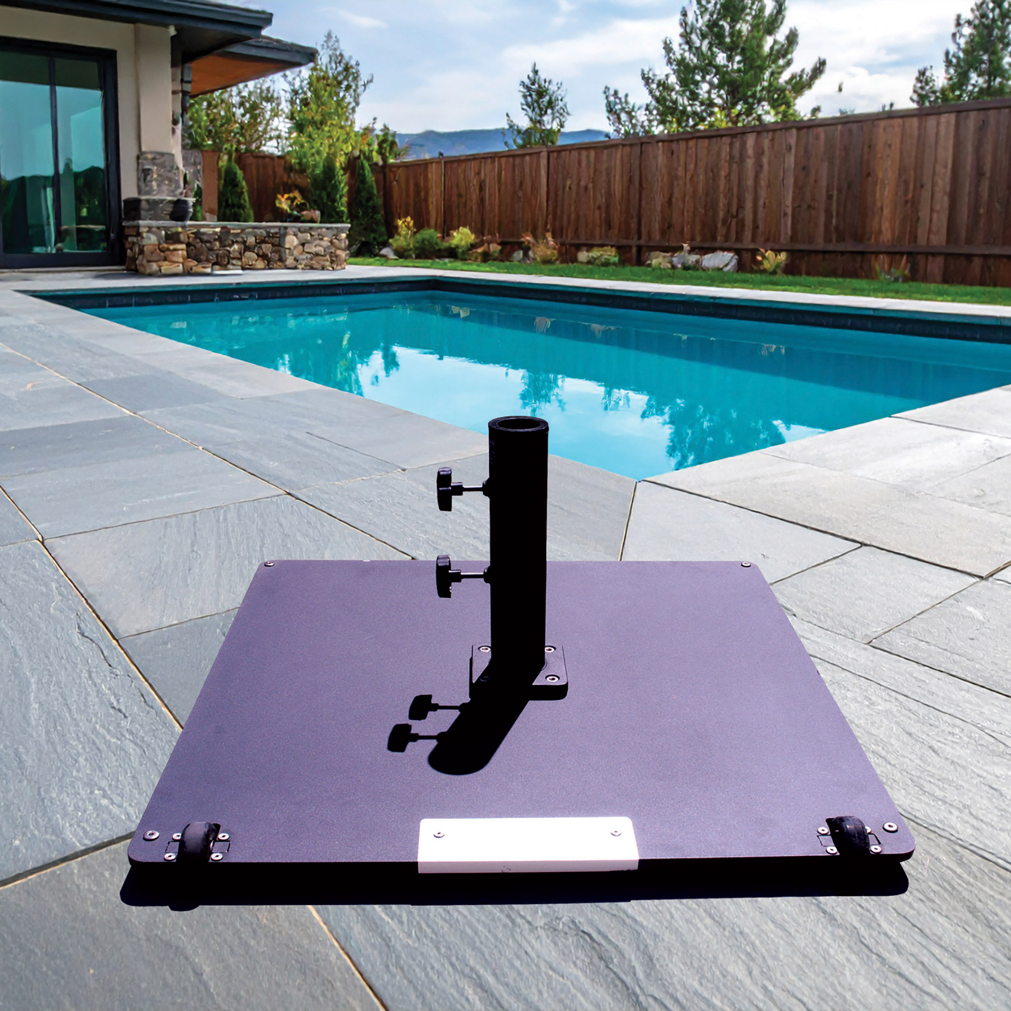 commercial patio umbrella stands Galtech Steel Plate Square 95 lb. Market Umbrella Base w/ Wheels