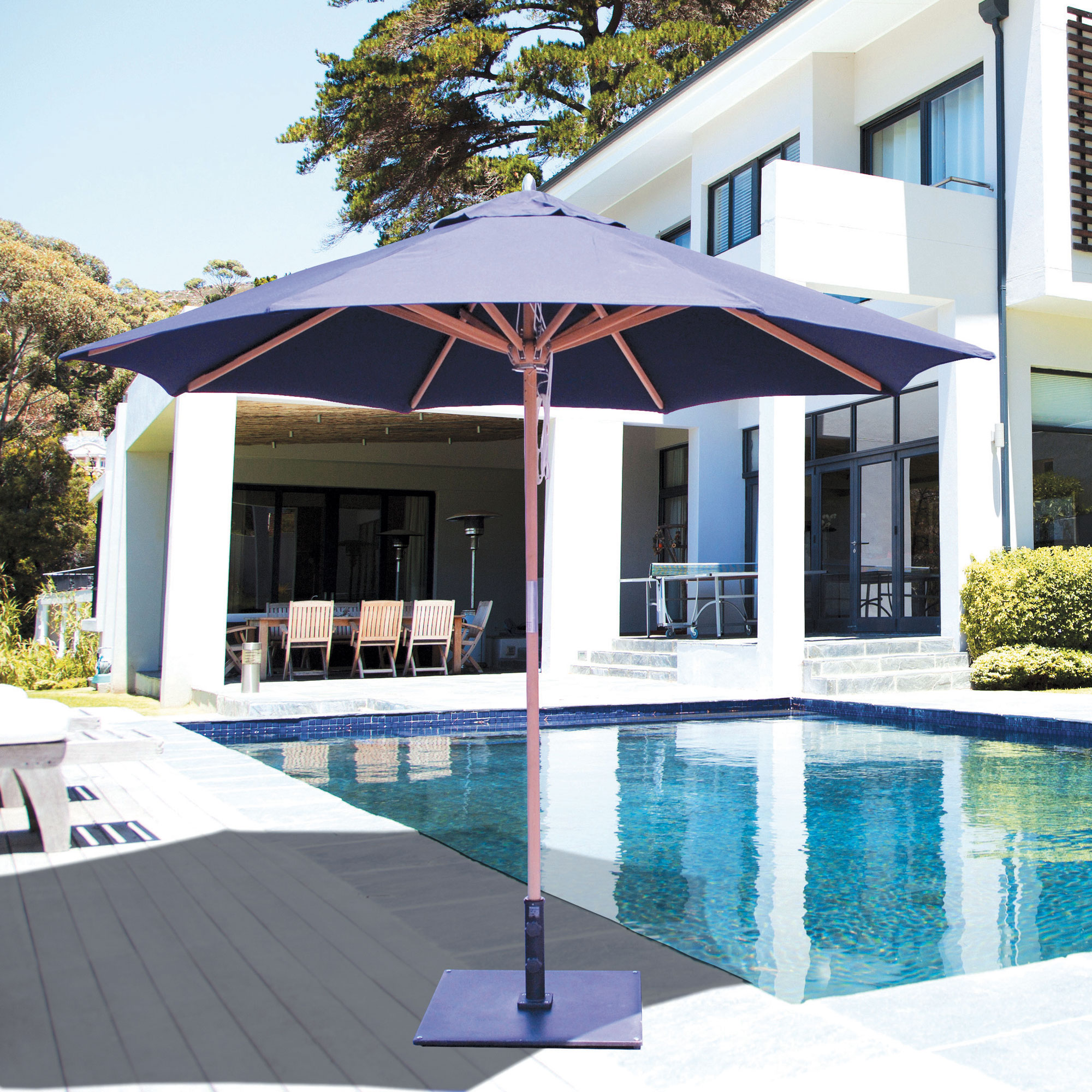 4 seasons global patio umbrella Four Seasons Courtyard 9' Polyester Patio Market LED Umbrella w/ Steel   VMInnovations