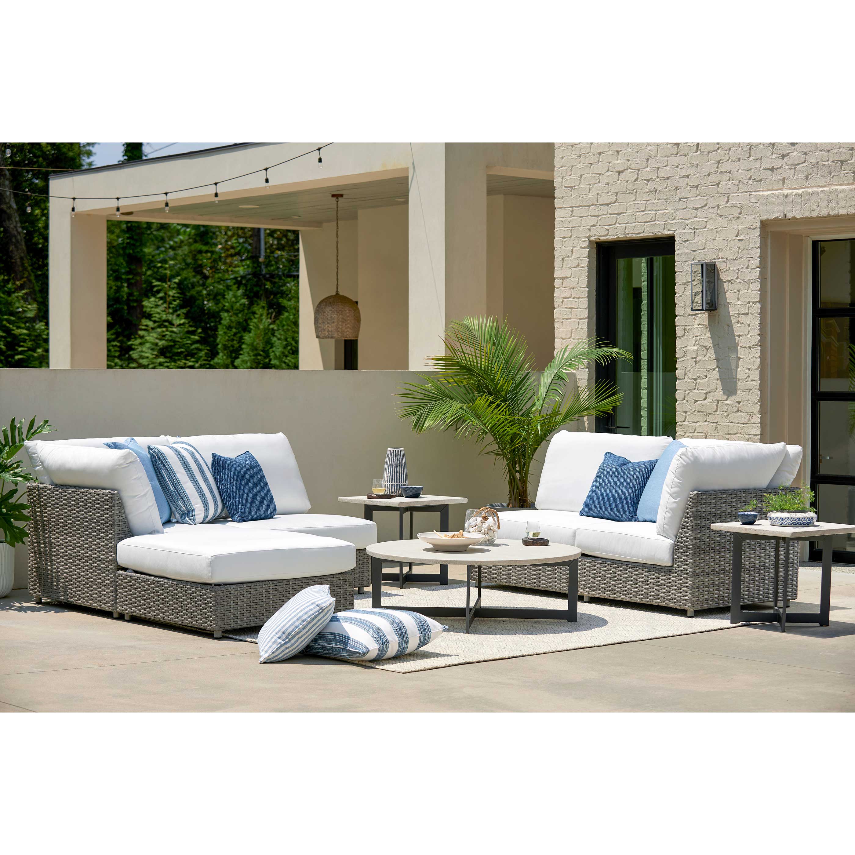 Lane Venture Foley 48" Stone Round Cocktail Table AuthenTEAK