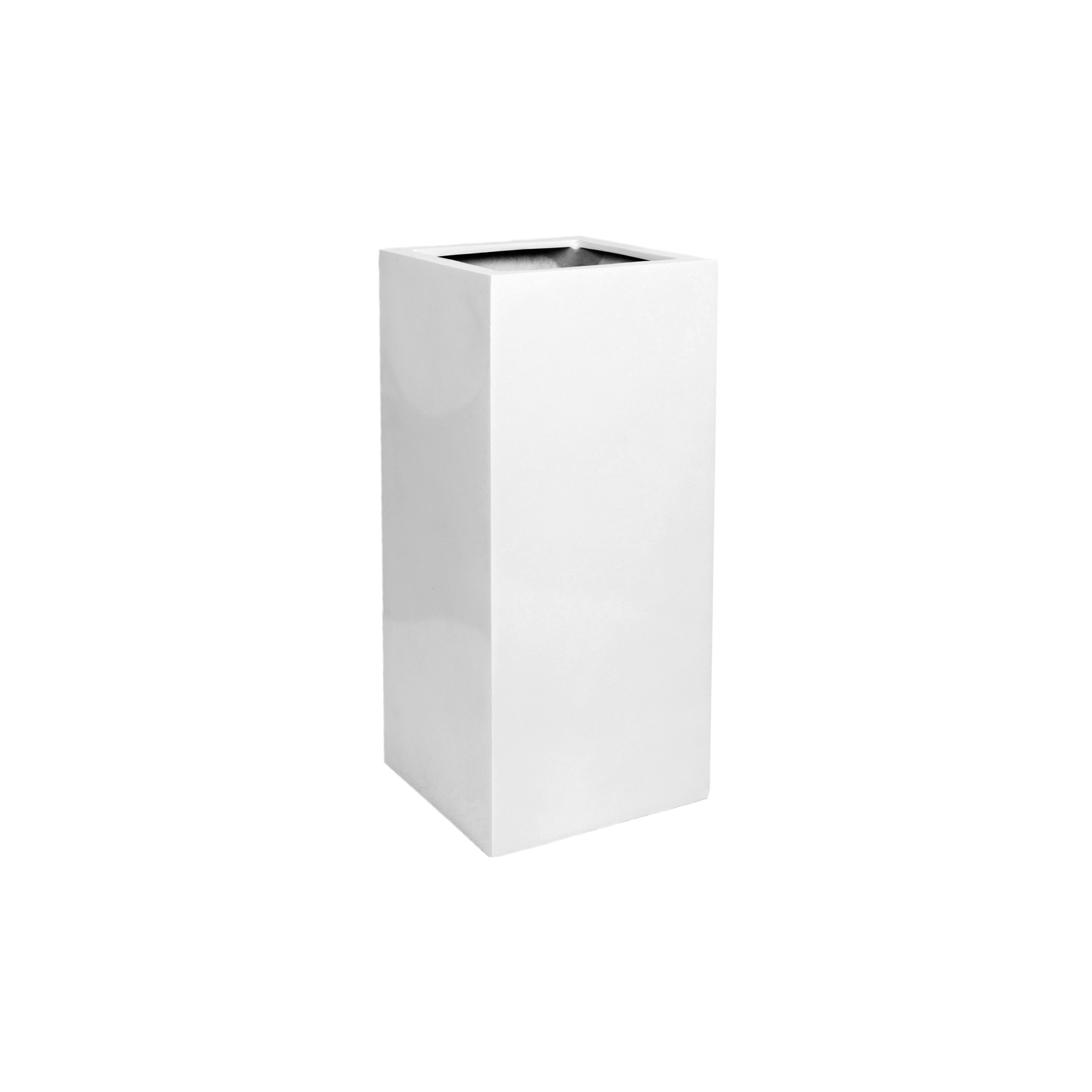 Pottery Pots Essential Bouvy 12" x 12" x 24" Square Fiberstone Planter Pot  - Glossy White | AuthenTEAK