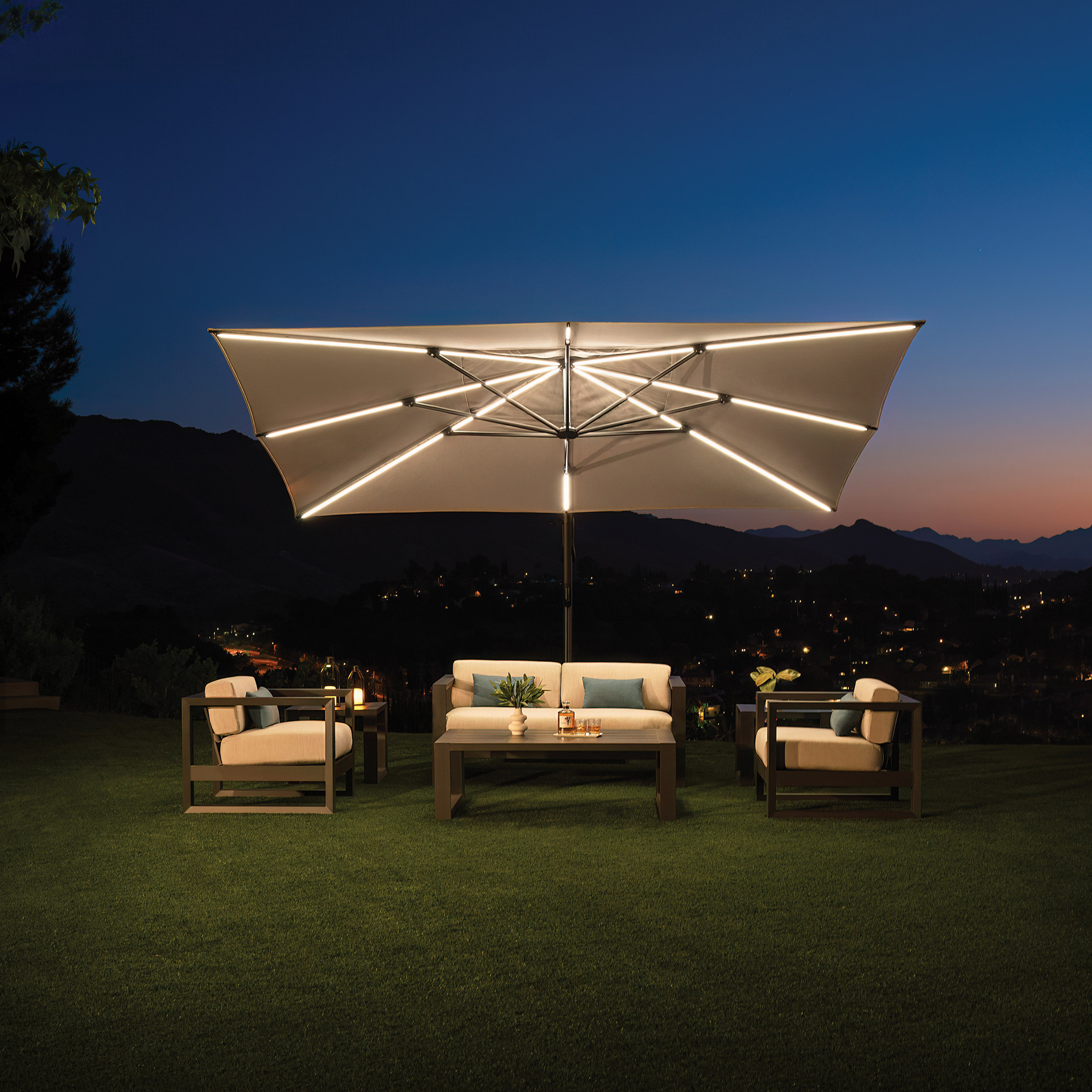 la z boy aberdeen collection rectangular patio umbrella AKZ PLUS 13' Cantilever - Black Frame & Cast Silver Canopy Classic series rectangular outdoor patio cantilever umbrellas promotion Jacobo 156'' x 78''Rectangular Lighted