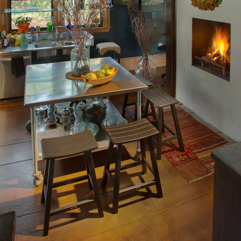 Polywood Contempo Saddle Counter Stool - Black | AuthenTEAK