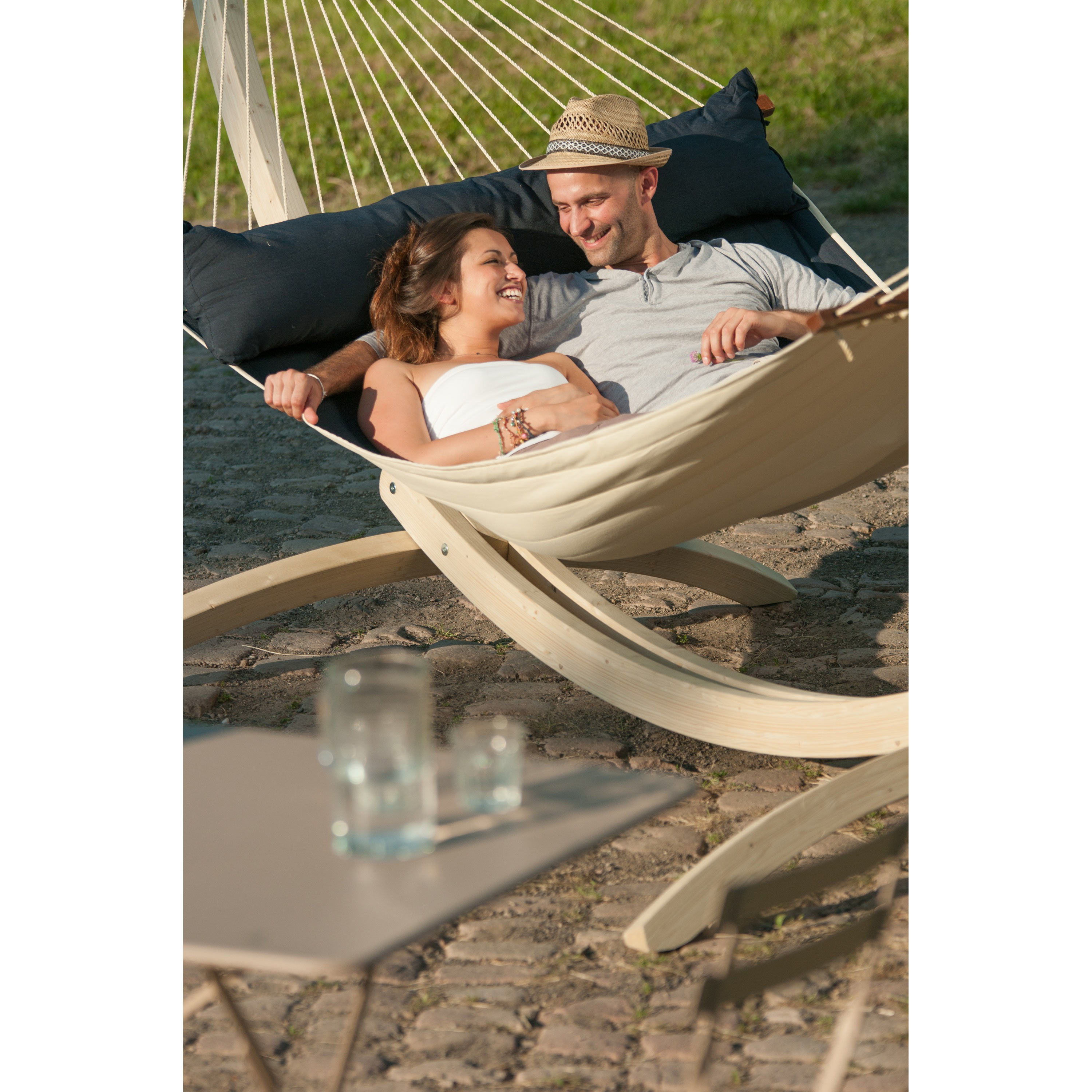 Amaca Doppia La Siesta Florencia Latte - In Cotone Organico Con Barra Spargitrice, Design Elegante - Foto 4