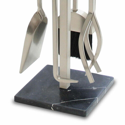 Pilgrim Nero Satin Nickel Marble Fireplace Tool Set AuthenTEAK