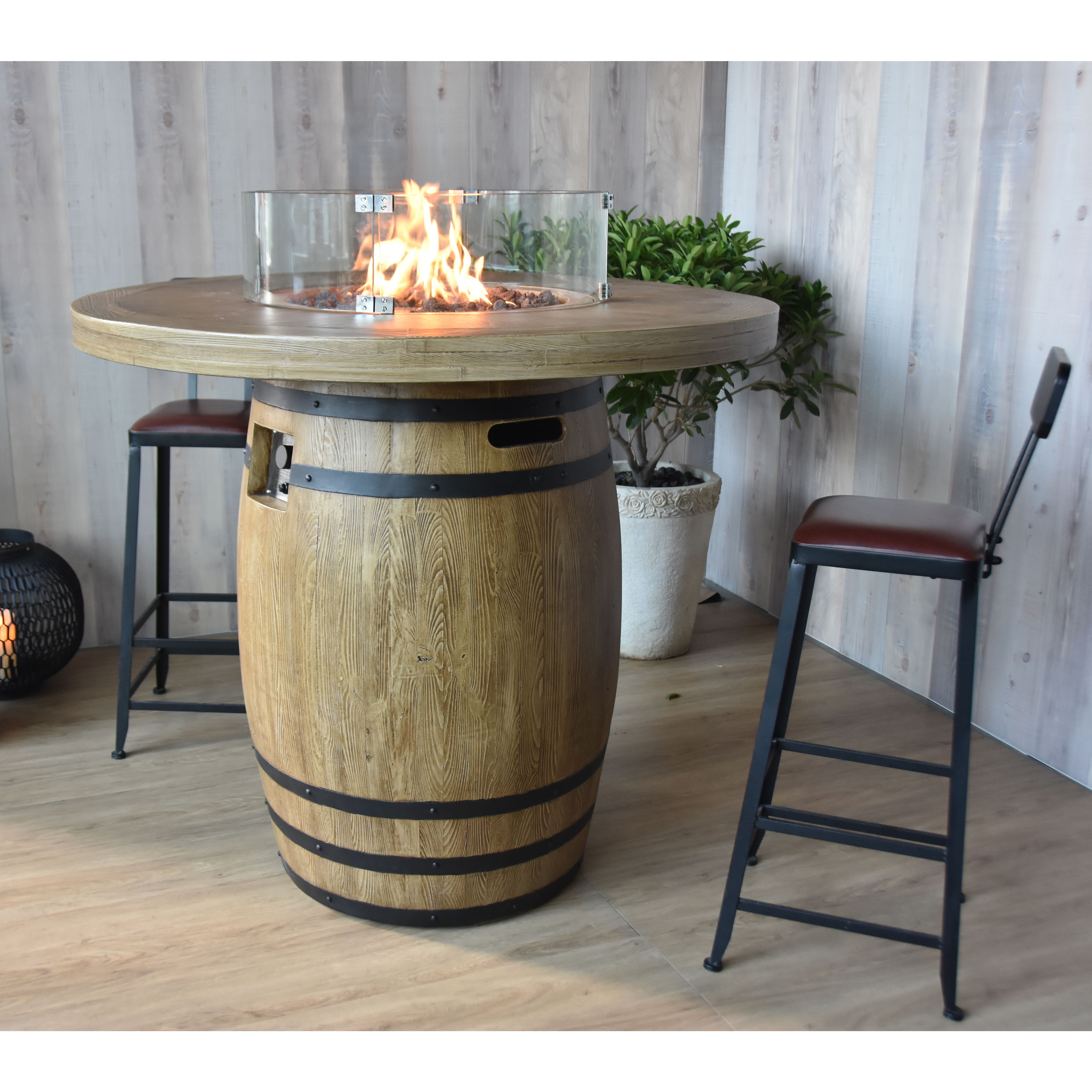 Elementi Lafite Barrel 48" Round Concrete Gas Fire Table w/ Hidden Tank