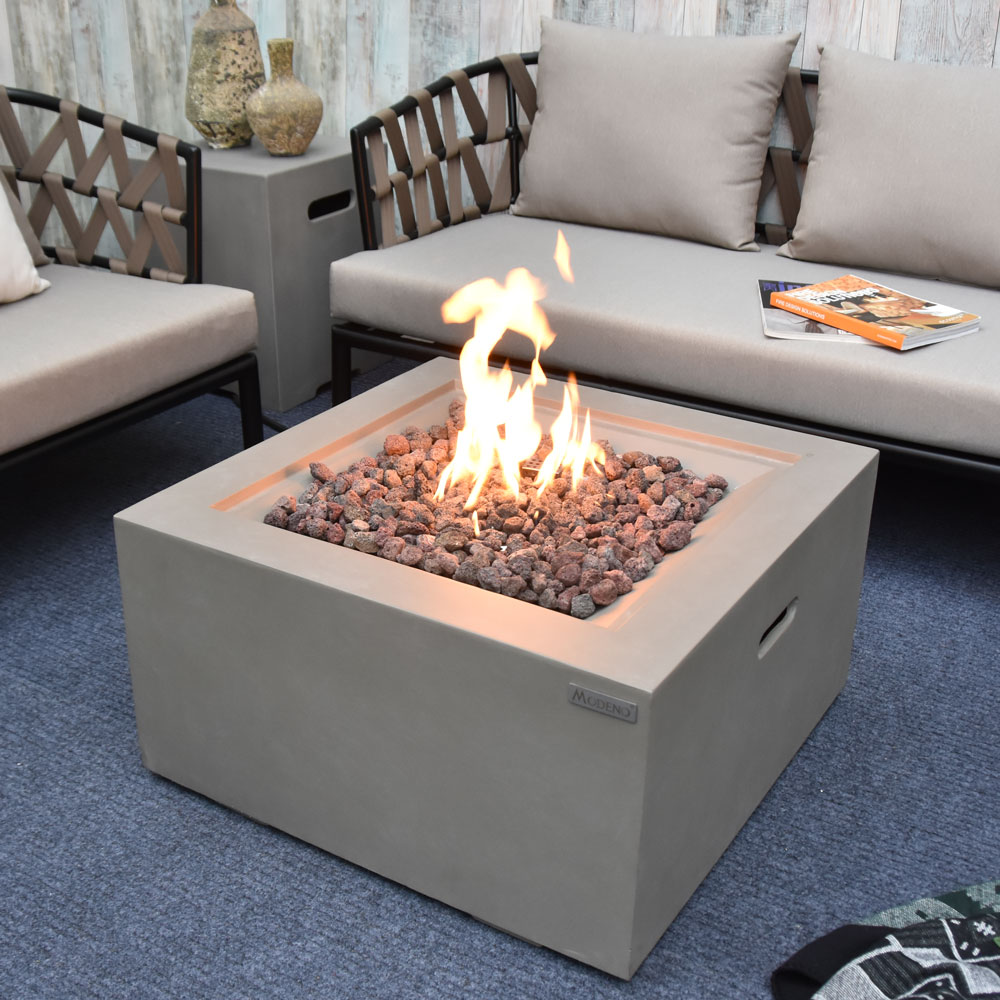 Modeno Ridgefield 27" Square Concrete Gas Fire Pit AuthenTEAK