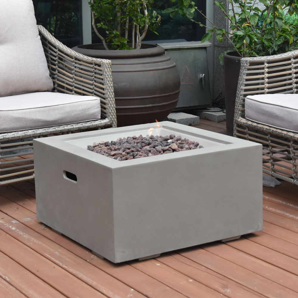 Modeno Ridgefield 27" Square Concrete Gas Fire Pit AuthenTEAK
