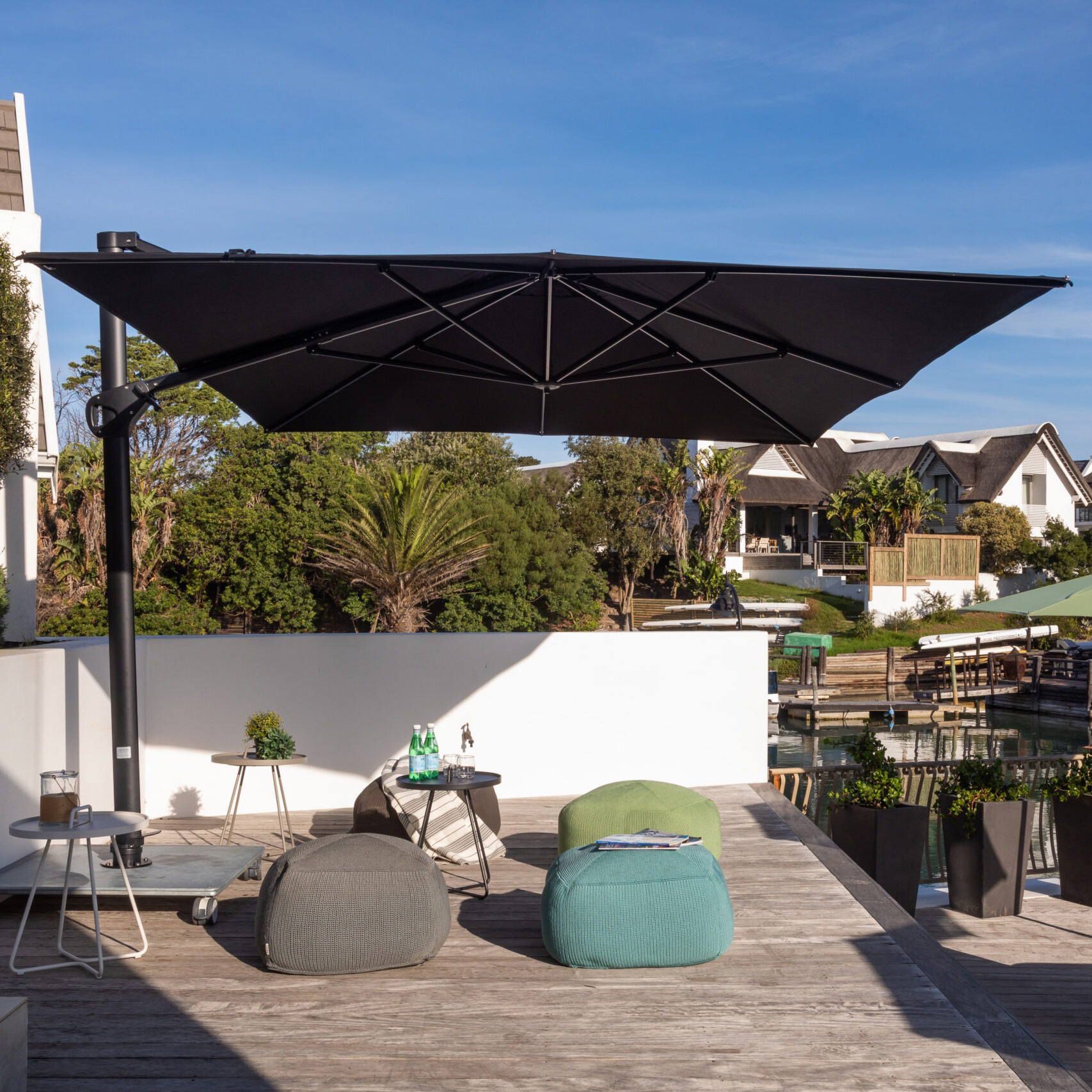 haywood patio umbrella Bluu Redwood Pro Cantilever Round 2-Tier s 13ft Beige umbrella Traditional elegance meets garden romance