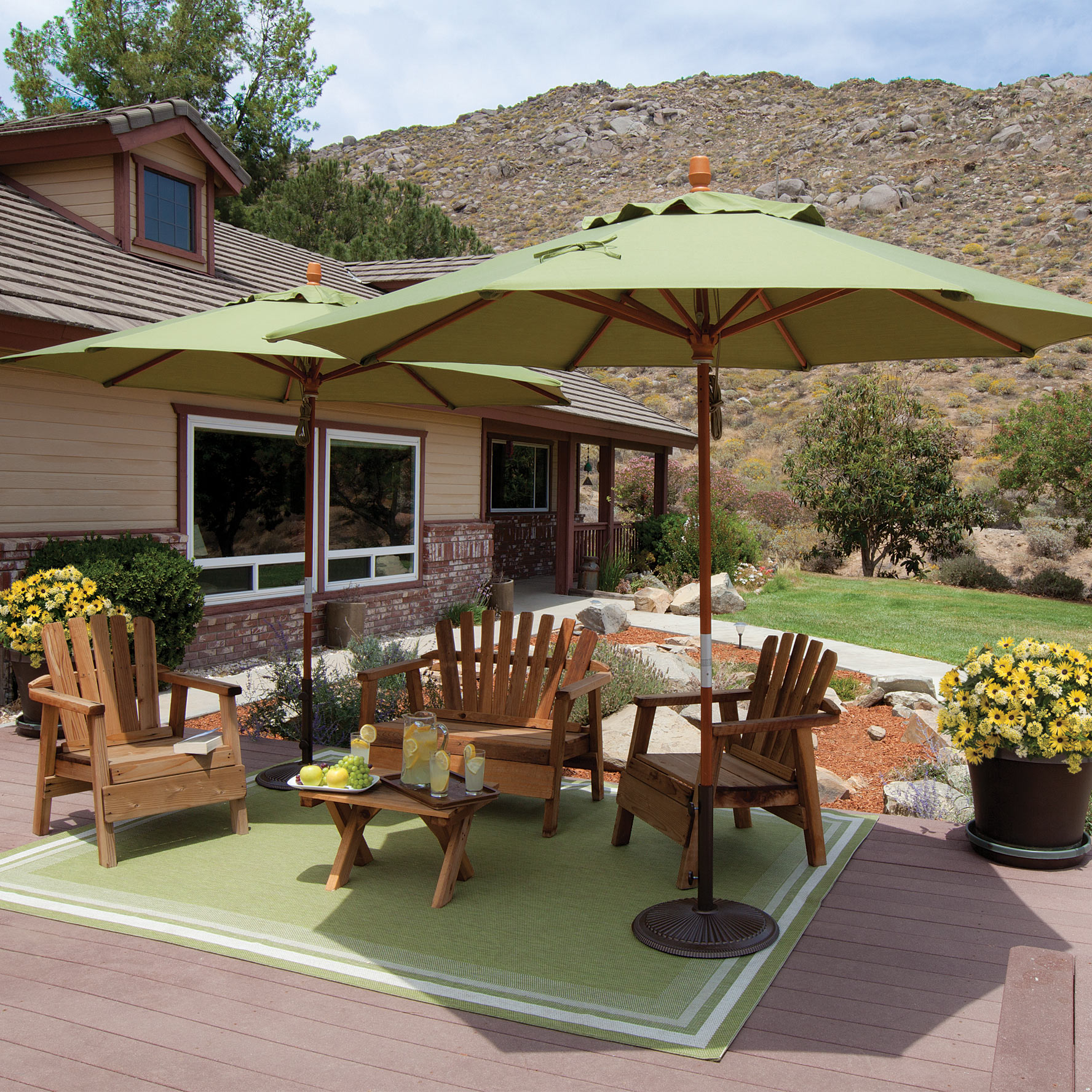 green patio deck umbrellas 120'' x 118'' Rectangular Cantilever Umbrella Kozyard Fabric Color: Blue and functionality for any outdoor living space like garden Treasure Garden Quad Pulley Lift
